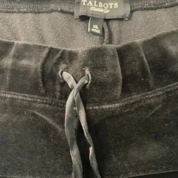 Talbots Sweatpants Black Velour Pull On Pants Wide Leg Adj Waist Womens XL - Picture 4 of 8